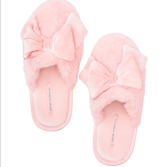 Victoria's Secret Shoes - Victoria’s Secret Velvet Bow Pink Small Slippers